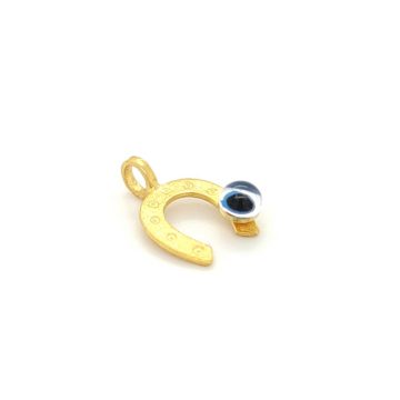 Children’s pendant horseshoe with blue eye -Gold K9 (375°)