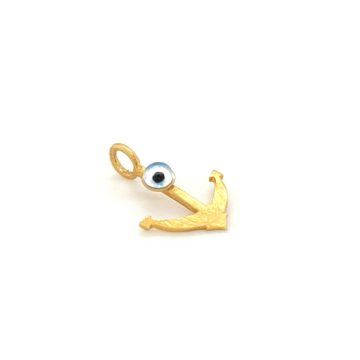 Children’s pendant anchor with evil eye and black cord, gold K14 (585°)