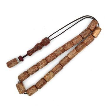KOMBOLOIS Carved Wood Kouka, brown, 19 beads