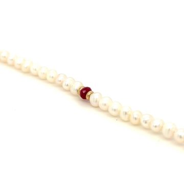 Women’s bracelet with white pearls 3.5-4mm Ruby and gold elements K14 (585 °)