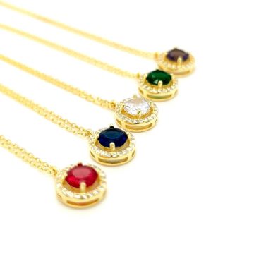Women’s necklace round rosette red, gold-plated silver (925°)