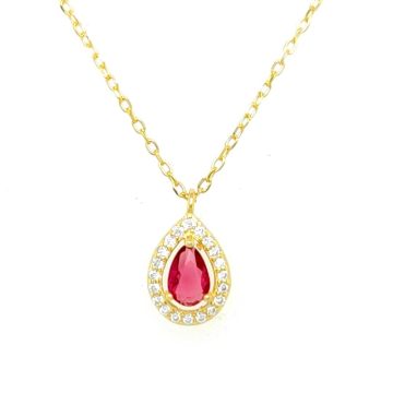 Women’s necklace,  Gold- plated rosette with red crystal -silver (925 °)