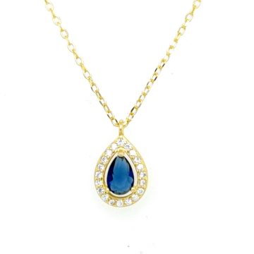 Women’s necklace, Gold- plated rosette with blue  crystal -silver (925 °)