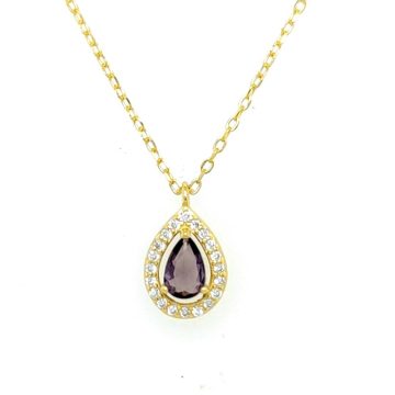 Women’s necklace, Gold- plated rosette with purple crystal -silver (925 °)