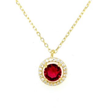 Women’s necklace round rosette red, gold-plated silver (925°)
