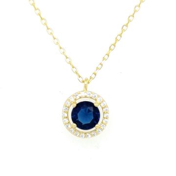 Women’s necklace,  round Gold- plated rosette with blue crystal -silver (925 °)