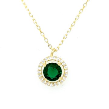 Women’s necklace,  round Gold- plated rosette with green crystal -silver (925 °)