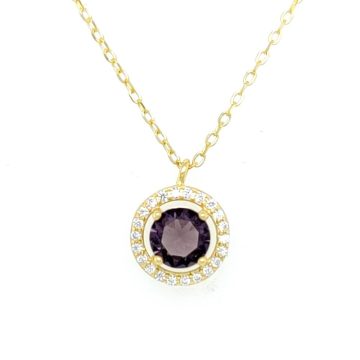 Women’s necklace,  round Gold- plated rosette with purple crystal -silver (925 °)