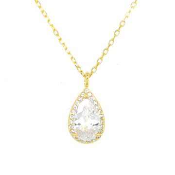 Women’s necklace,  rosette Gold- plated teardrop  with white crystal -silver (925 °)