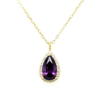 Women’s necklace,  rosette Gold- plated teardrop  with purple crystal -silver (925 °)