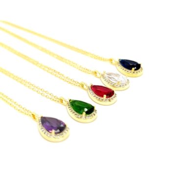 Women’s necklace,  rosette Gold- plated teardrop  with green crystal -silver (925 °)