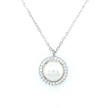 Women’s necklace with pearl and zircon -silver (925°)