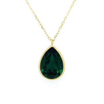 Women’s necklace Gold-plated, silver (925°), teardrop with green crystal