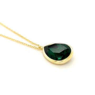 Women’s necklace Gold-plated, silver (925°), teardrop with green crystal
