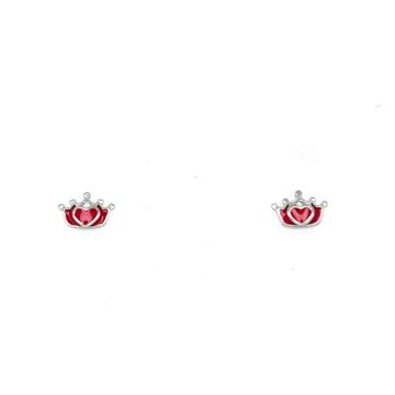 Παιδικά σκουλαρίκια καρφωτά, κορώνες ροζ- ασήμι (925°)