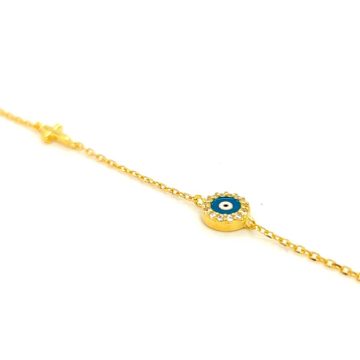 Women’s bracelet, silver (925 °)- gold-plated, eye with zirgon and cross