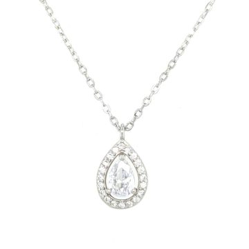 Women’s teardrop rosette necklace white, silver (925°)