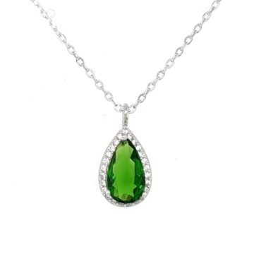 Women’s teardrop rosette necklace green, silver (925°)