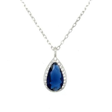 Women’s necklace,  rosette teardrop with blue crystal -silver (925 °)