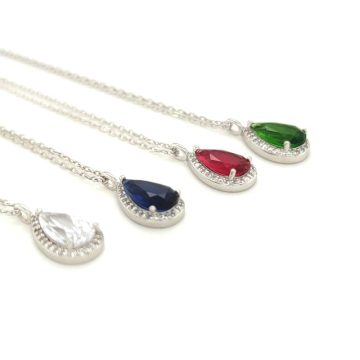 Women’s necklace,  rosette teardrop with blue crystal -silver (925 °)