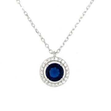 Women’s necklace,  round  rosette with blue crystal -silver (925 °)