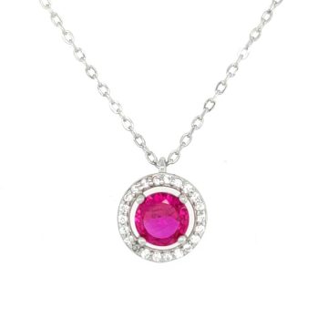 Women’s necklace,  round  rosette with red  crystal -silver (925 °)
