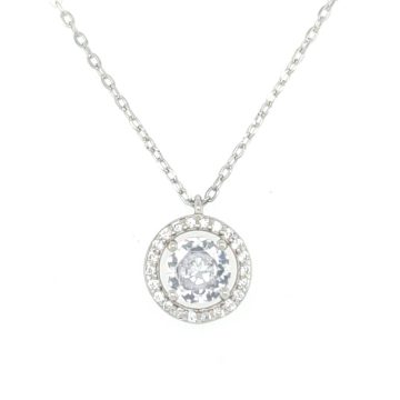 Women’s necklace,  round  rosette with white crystal -silver (925 °)