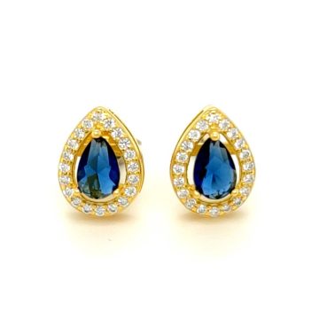 Women’s earrings gold-plated,teardrop rosette of blue crystal -silver (925 °)