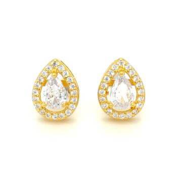 Women’s earrings gold-plated,teardrop rosette of white crystal -silver (925 °)