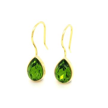 Women’s earrings hanging gold-platted , with crystal in green hue- silver (925°)
