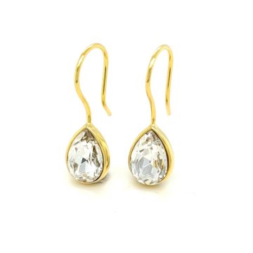 Women’s earrings hanging gold-platted , with crystal in white hue- silver (925°)