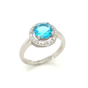 Δαχτυλίδι γυναικείο, ασήμι (925°) ροζέτα στρογγυλή με γαλάζια πέτρα