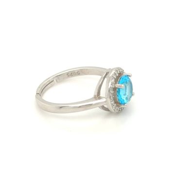 Δαχτυλίδι γυναικείο, ασήμι (925°) ροζέτα στρογγυλή με γαλάζια πέτρα