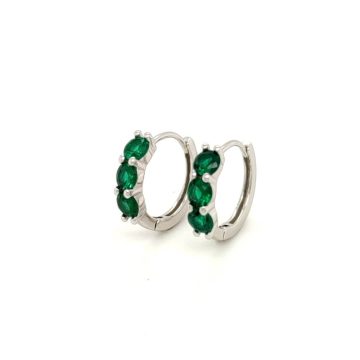 Σκουλαρίκια γυναικεία, κρίκοι με πράσινο ζιργκόν – ασήμι (925°), 15 mm