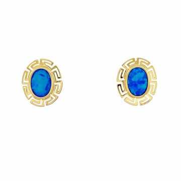 Women’s earrings, gold K14 (585°), meander with artificial opal