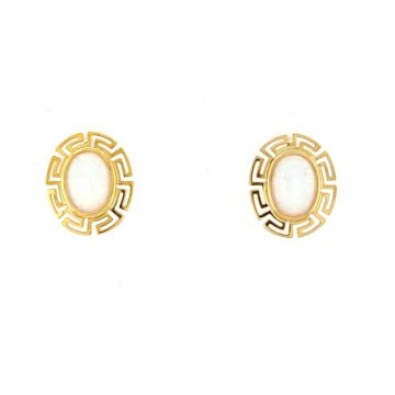 Women’s earrings, gold K14 (585°), meander with artificial opal