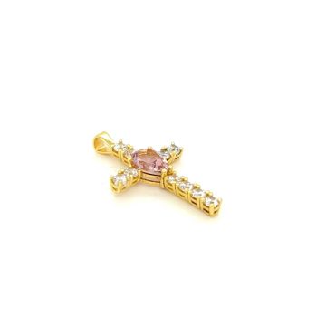 Cross with White/Pink Zircon, K9 Gold (375°)