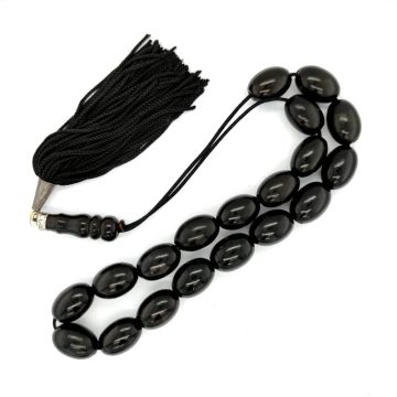 KOMBOLOIS Horn black oval with tassel, 19 beads