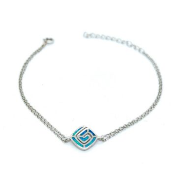 Bracelet with double chain, silver (925°), Meander with artificial opal