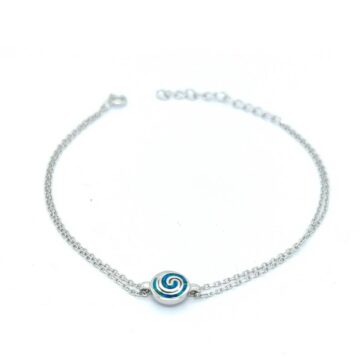 Bracelet with double chain, silver (925°), Spiral with artificial opal