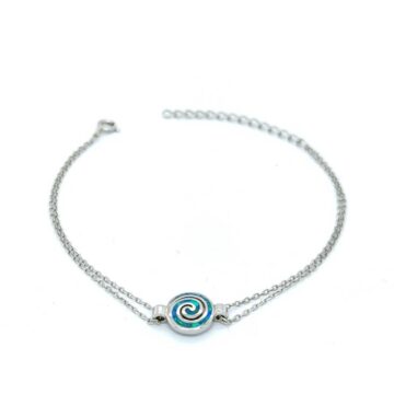 Bracelet with double chain, silver (925°), Spiral with artificial opal