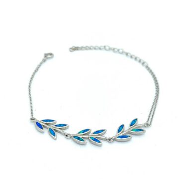 Bracelet with double chain, silver (925°), Olive Tree leaves with artificial opal