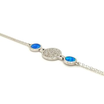 Bracelet with double chain, silver (925°), Disc of Phaistos with artificial opal