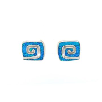Women’s earrings studded, silver (925°), Meander with artificial opal