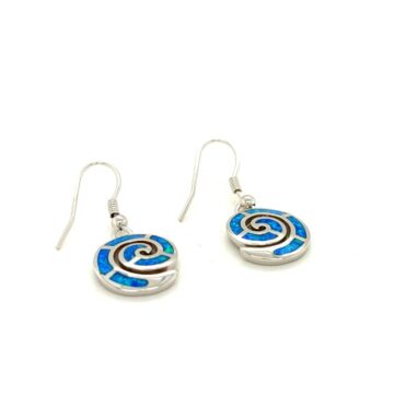 Women’s hanging earrings , silver (925°), Spiral with artificial opal