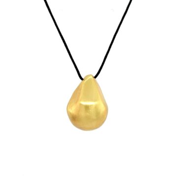 SARINA Women’s Pebble Necklace with Black Cord, Brass Gold Plated, B80