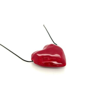 SARINA Κολιέ γυναικείο καρδιά με faux αλυσίδα, ορείχαλκος με σμάλτο, μπορντό, B90S