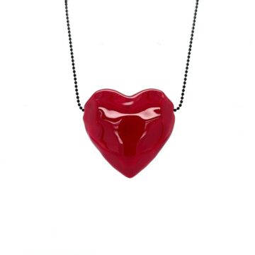 SARINA Women’s heart necklace with faux chain, brass with enamel, bordeaux, B90S