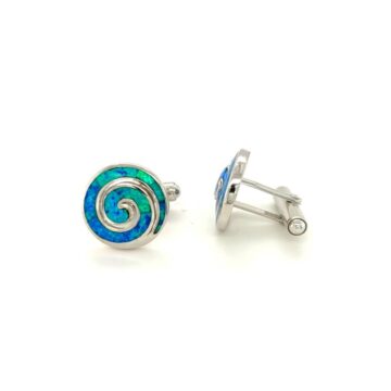 Cufflinks, silver (925°),Spiral with artificial opal