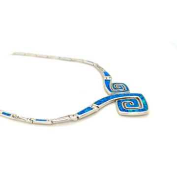 Women’s necklace, silver (925°), Spiral with artificial opal